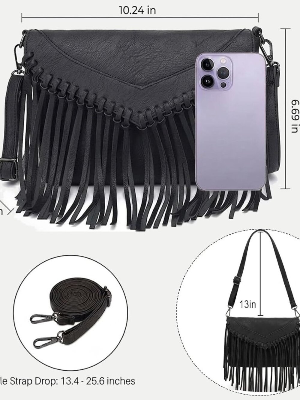 Fringe Crossbody Purse for Women, Vintage Leather Western Boho Purse, Tassel Sma - Picture 4 of 6